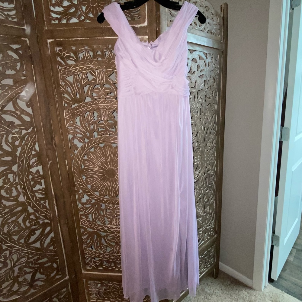 David’s Bridal Crisscross Off-the-Shoulder Mesh Bridesmaid Dress